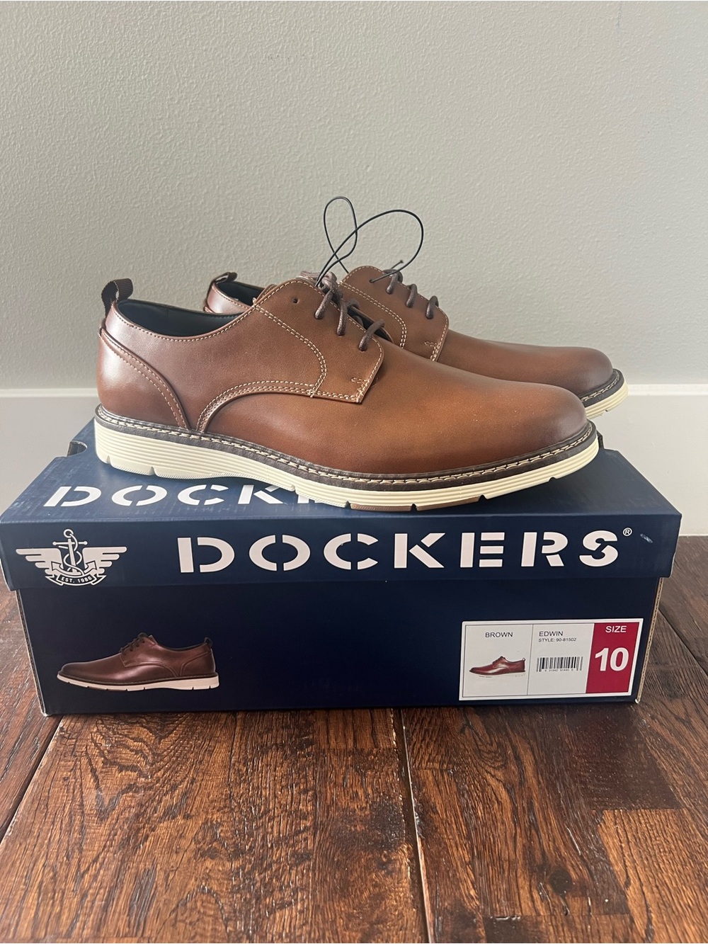 Edwin Brown Leather Derby Shoes with White Contrast Sole